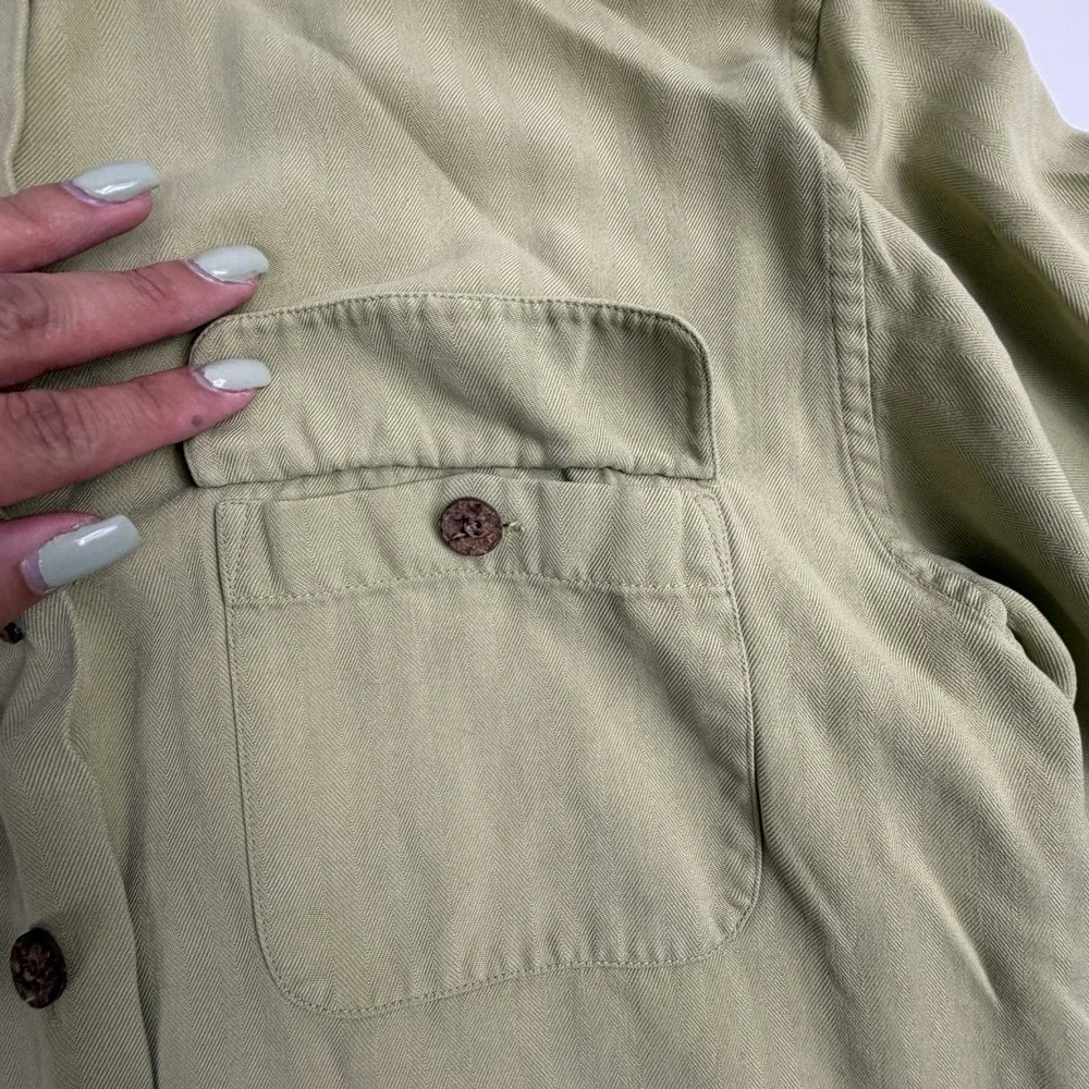 Tommy Bahama Women Silk Herringbone Button Down Shirt Sage Green Long Sleeve S - Picture 4 of 12